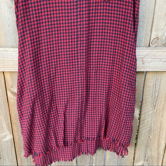 Current/Elliott Buffalo Check Mini Shift Dress Dress Fringe Hem Red Blue Size 2 - Picture 7 of 11